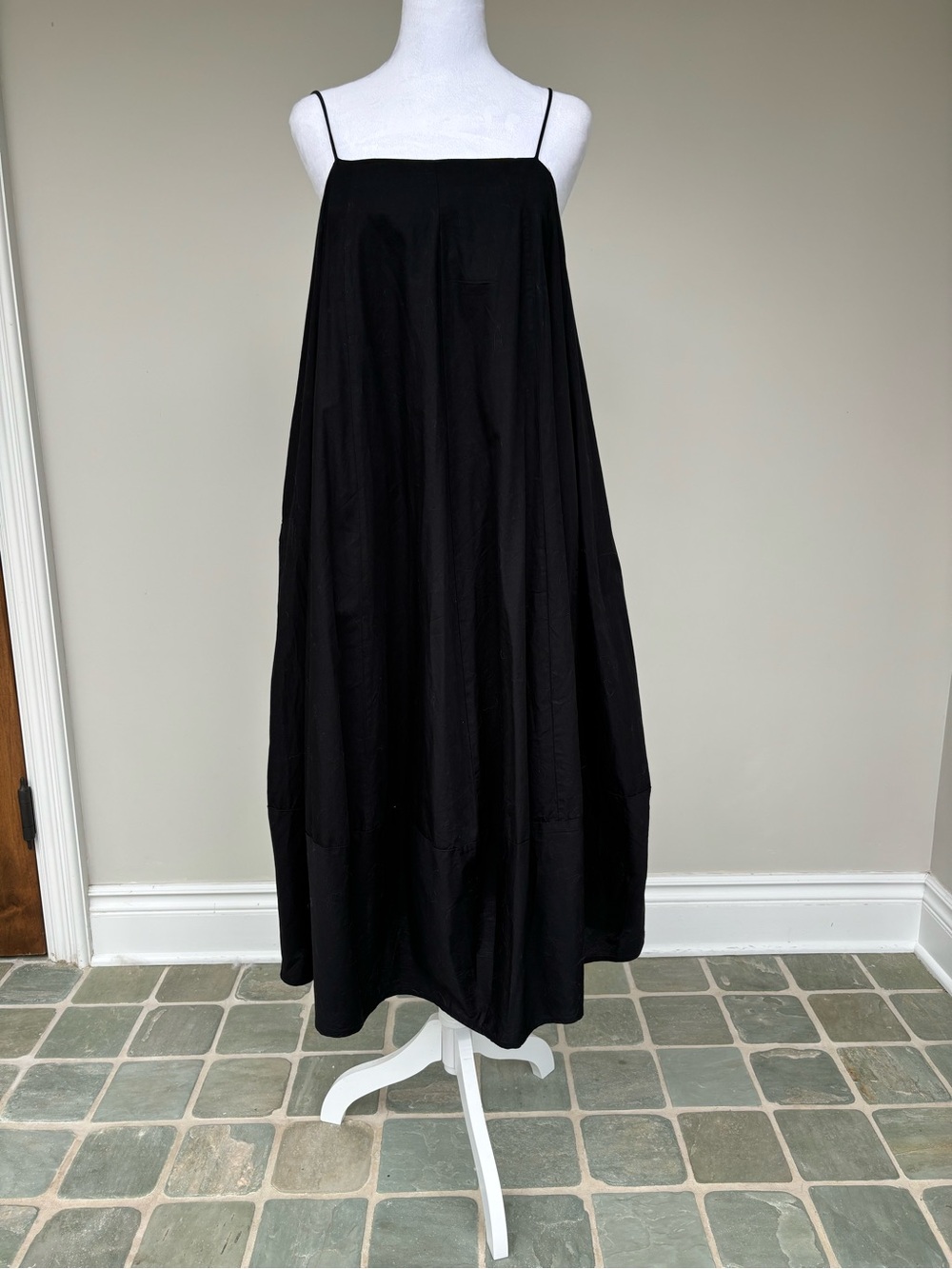 Free People Black Midi Slip Dress with Spaghetti Straps